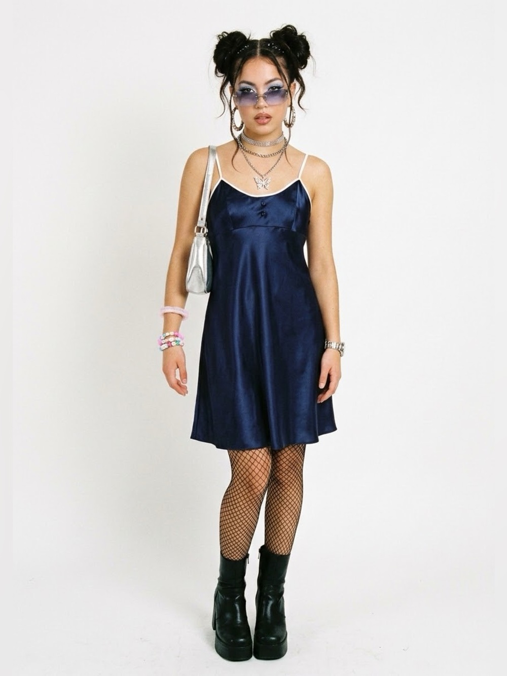 Y2K Satin Slip Dress Feminine Sexy Minimalist Classic Romantic Navy Blue Baddie
